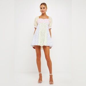 English Factory Pastel Floral Puff Sleeve Dress